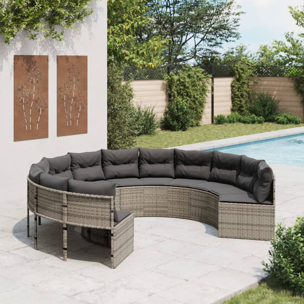 Canapé De Jardin Avec Table Coussins Gris Résine Tressée Gris Et Gris Foncé