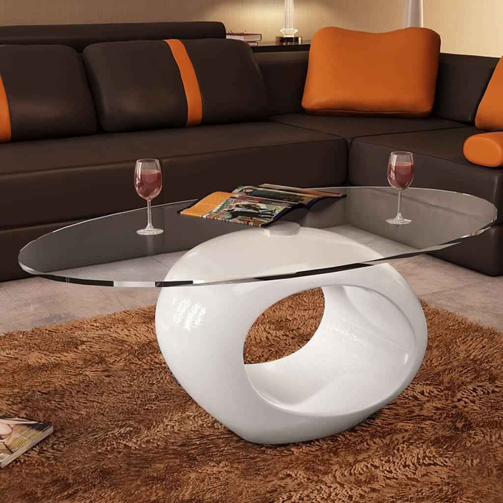 Table Basse Avec Dessus De Table En Verre Ovale Brillant
