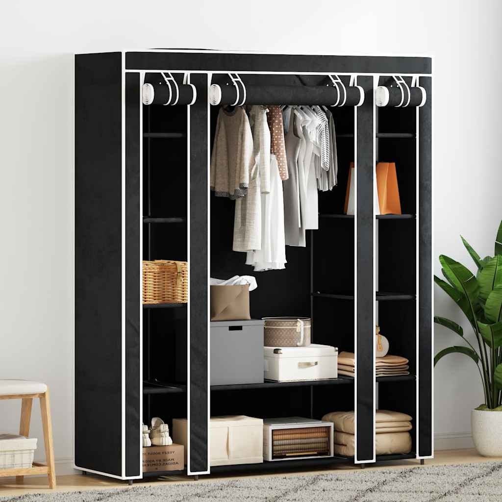 Wardrobe with compartments and rods 45 x 150 x 176 cm Black