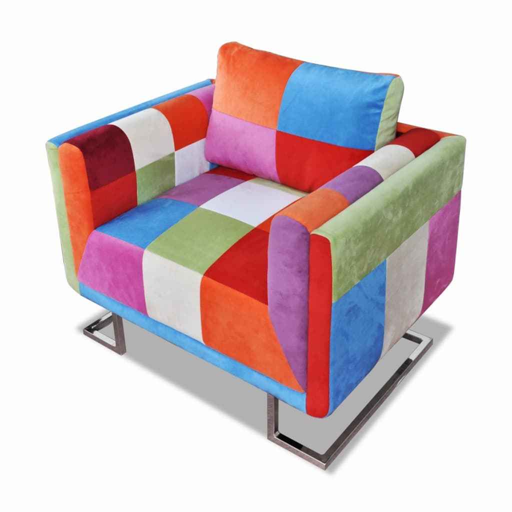 Fauteuil Cube Avec Design De Patchwork Chrome Tissu Marron