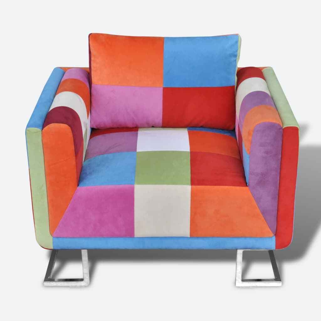 Fauteuil Cube Avec Design De Patchwork Chrome Tissu Marron