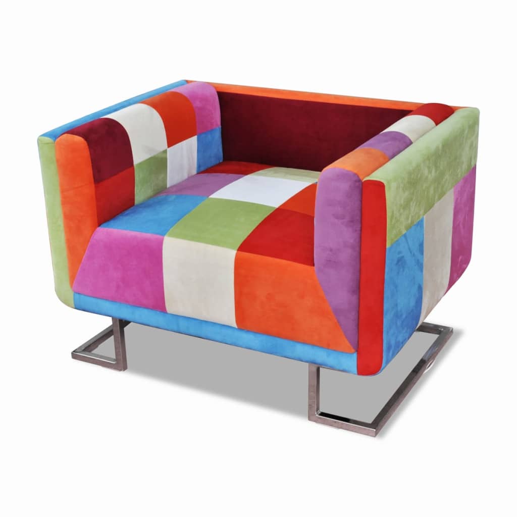 Fauteuil Cube Avec Design De Patchwork Chrome Tissu Marron