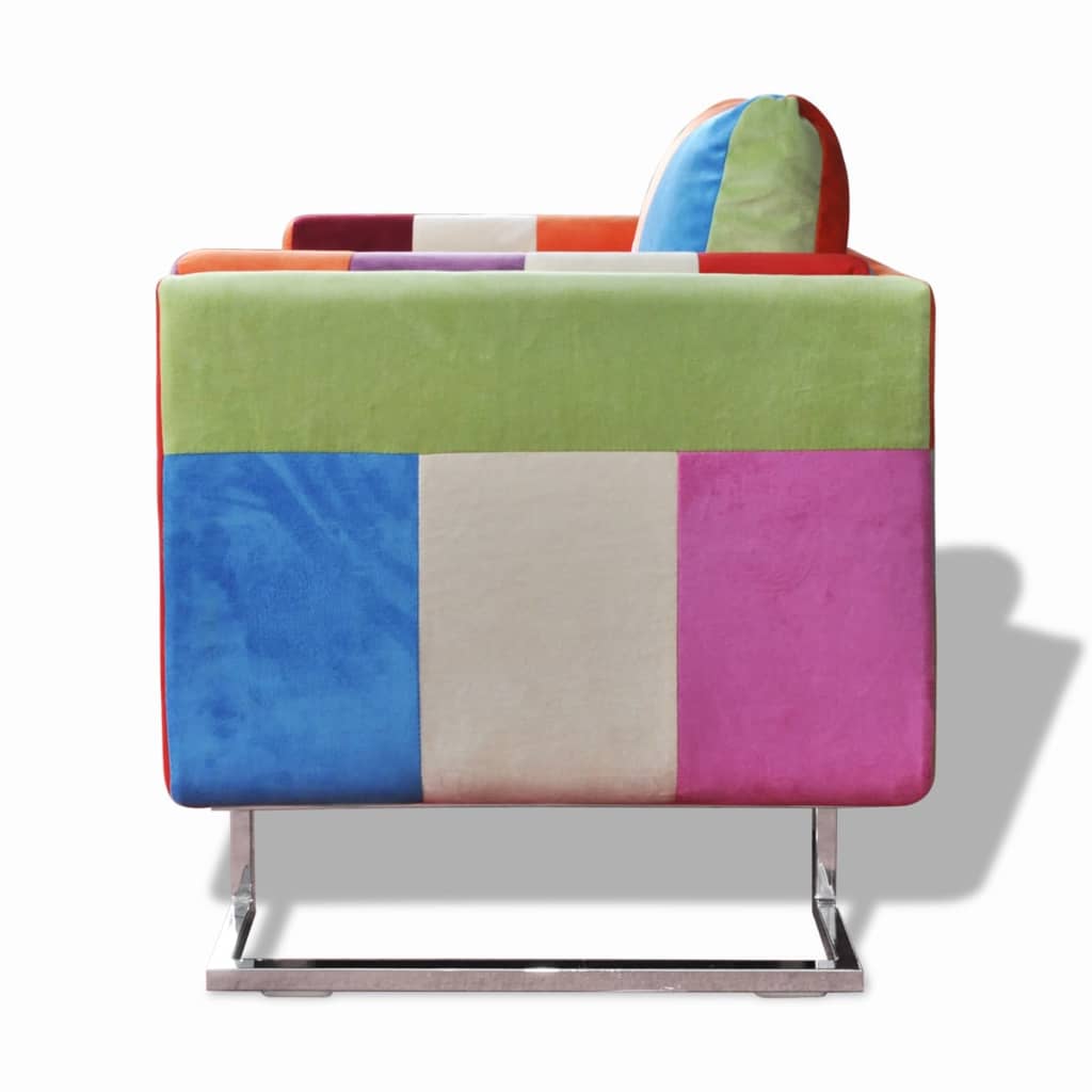 Fauteuil Cube Avec Design De Patchwork Chrome Tissu Marron