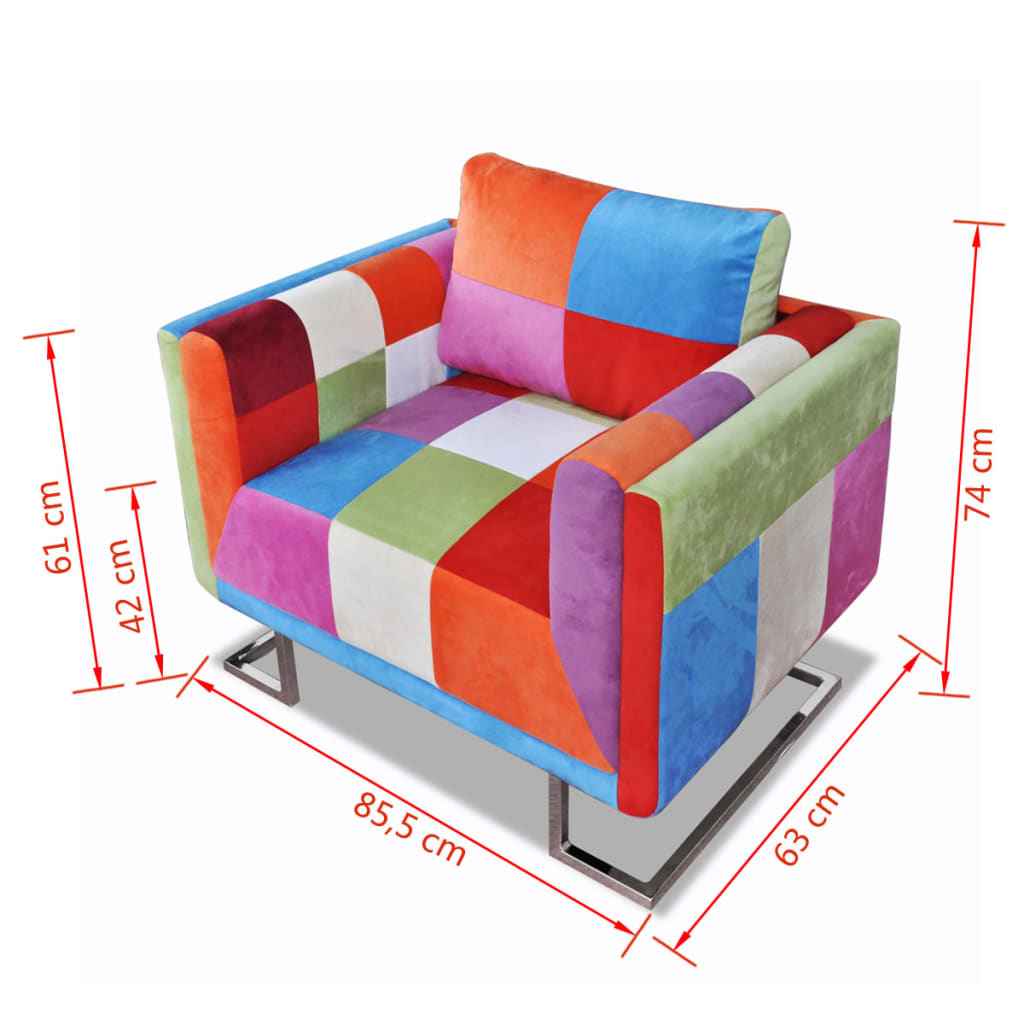 Fauteuil Cube Avec Design De Patchwork Chrome Tissu Marron