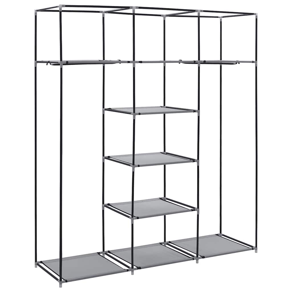 Grey Wardrobe with Compartments and Rails 150x45x175 cm Fabric