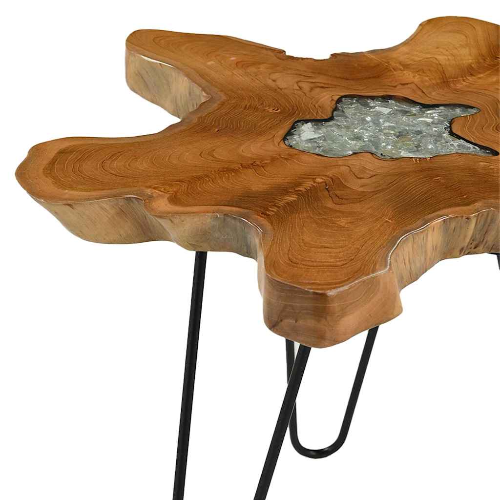 Table Basse 70X45 Cm Bois De Teck Massif Et Polyrésine