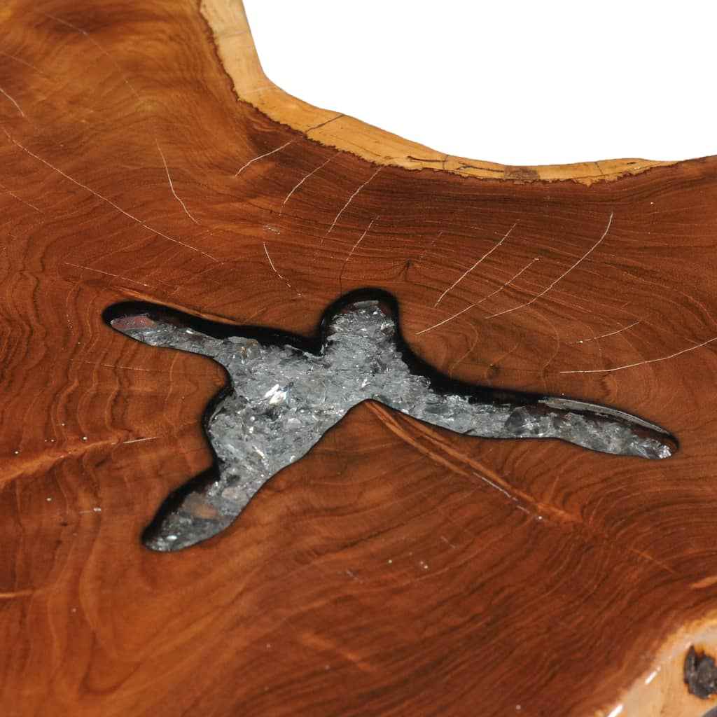 Table Basse 70X45 Cm Bois De Teck Massif Et Polyrésine