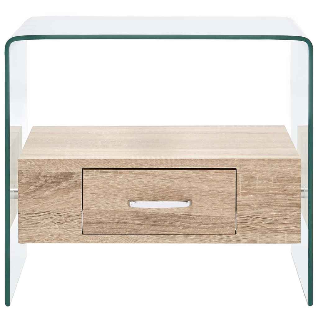 Table Basse Avec Tiroir 50X50X45 Cm Verre Trempé