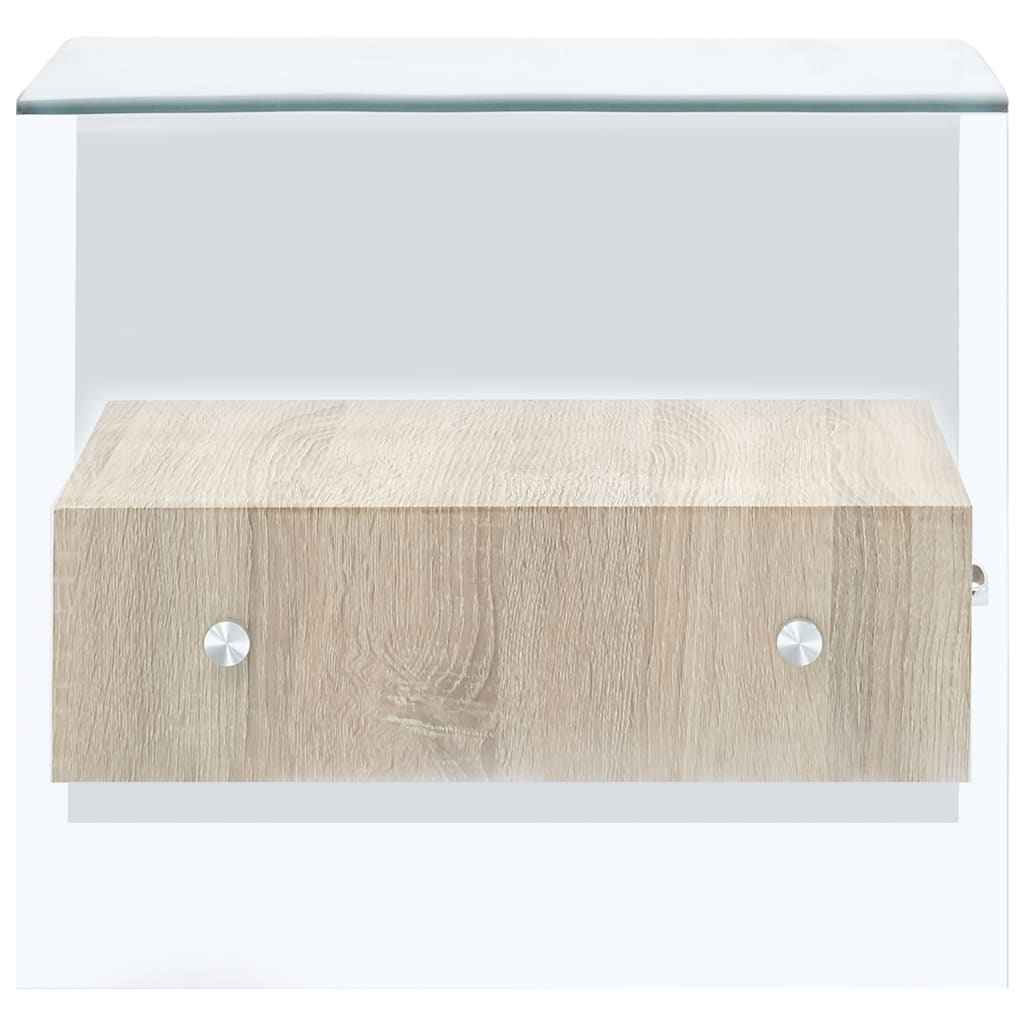 Table Basse Avec Tiroir 50X50X45 Cm Verre Trempé