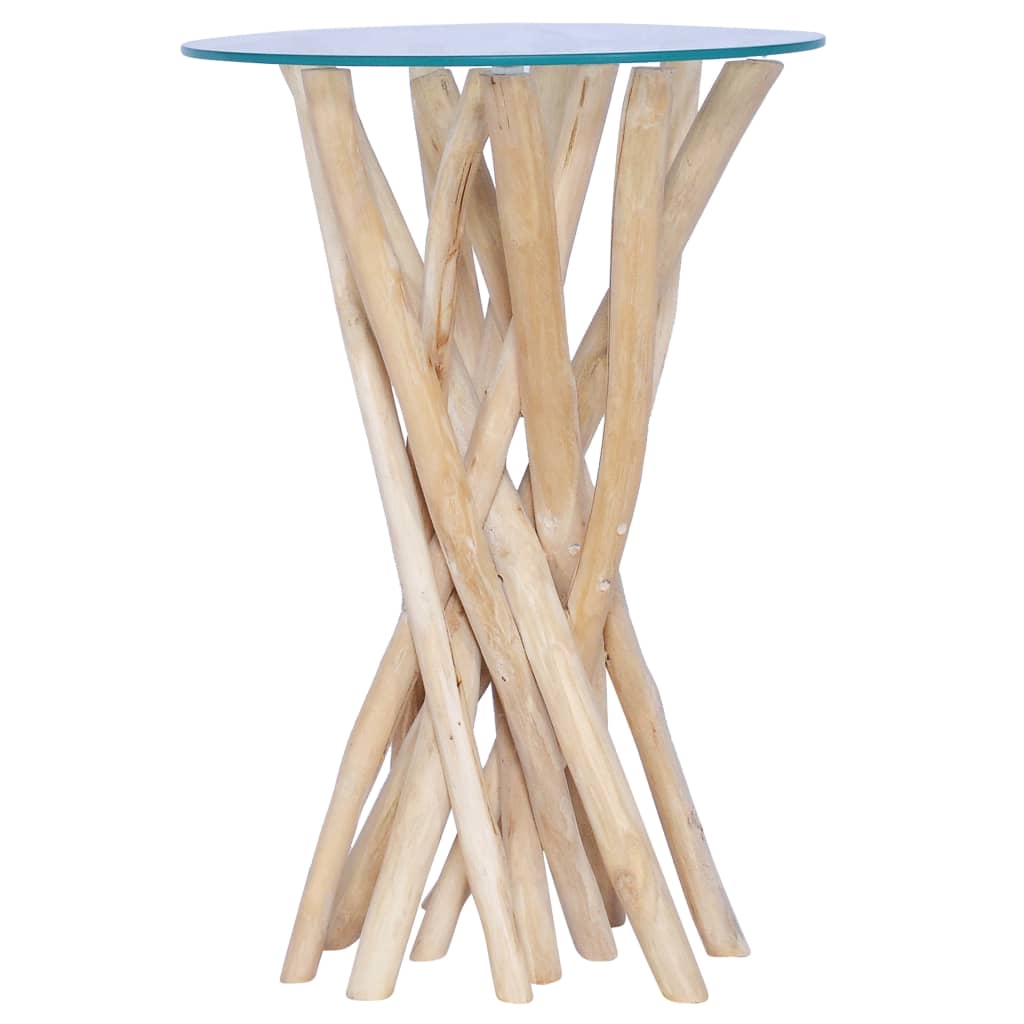 Table Basse Avec Dessus En Verre 35X35X50Cm Bois De Teck Massif