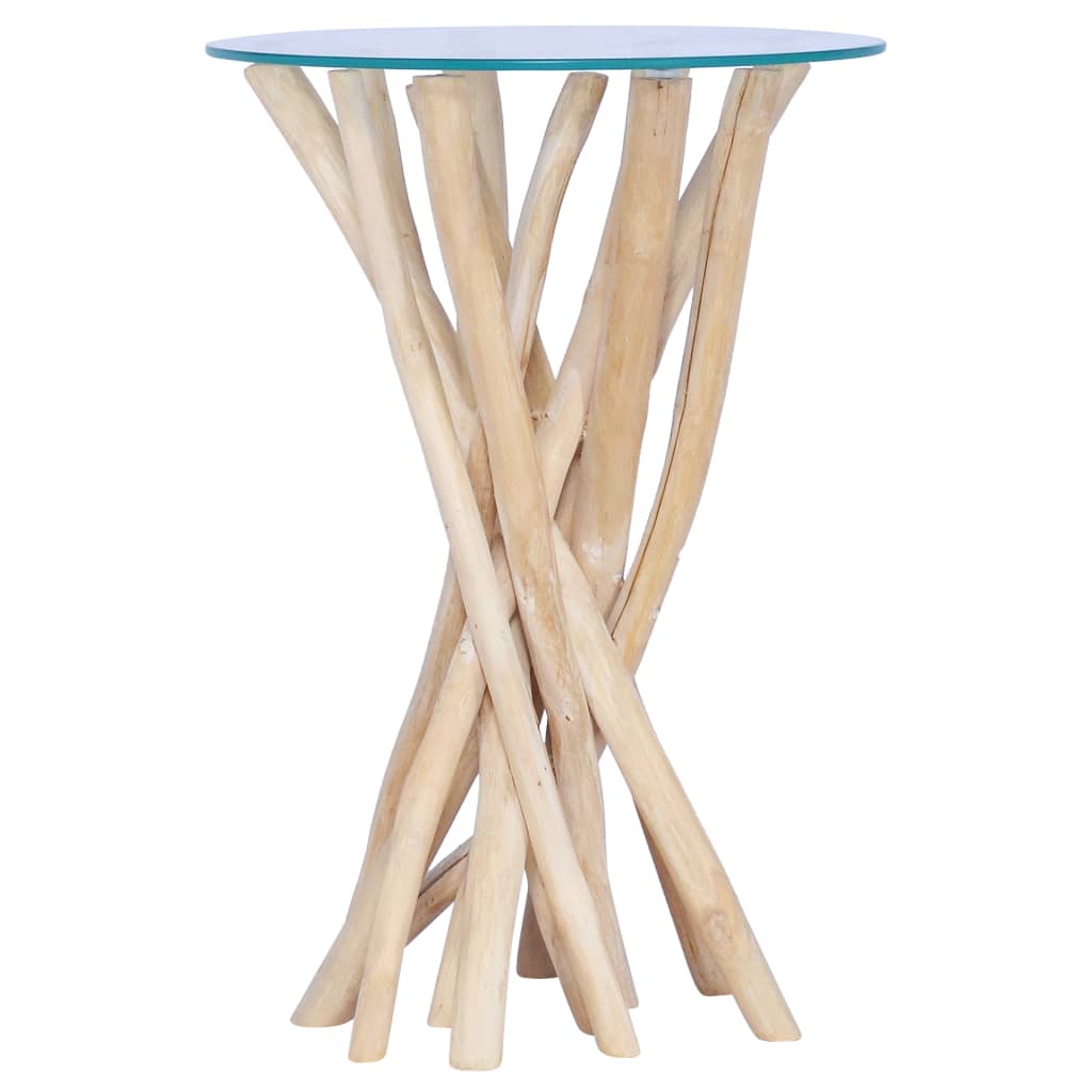 Table Basse Avec Dessus En Verre 35X35X50Cm Bois De Teck Massif