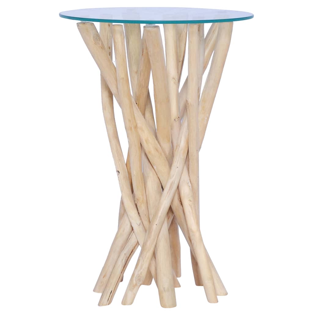 Table Basse Avec Dessus En Verre 35X35X50Cm Bois De Teck Massif