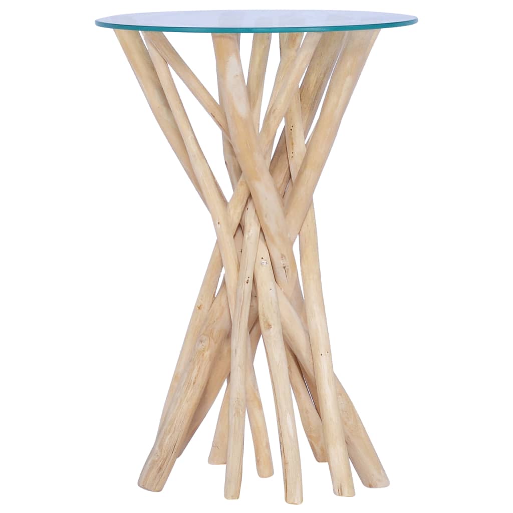 Table Basse Avec Dessus En Verre 35X35X50Cm Bois De Teck Massif