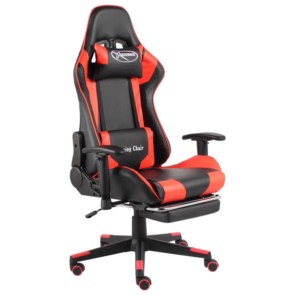 Swivel Gaming Chair with Footrest Red PVC