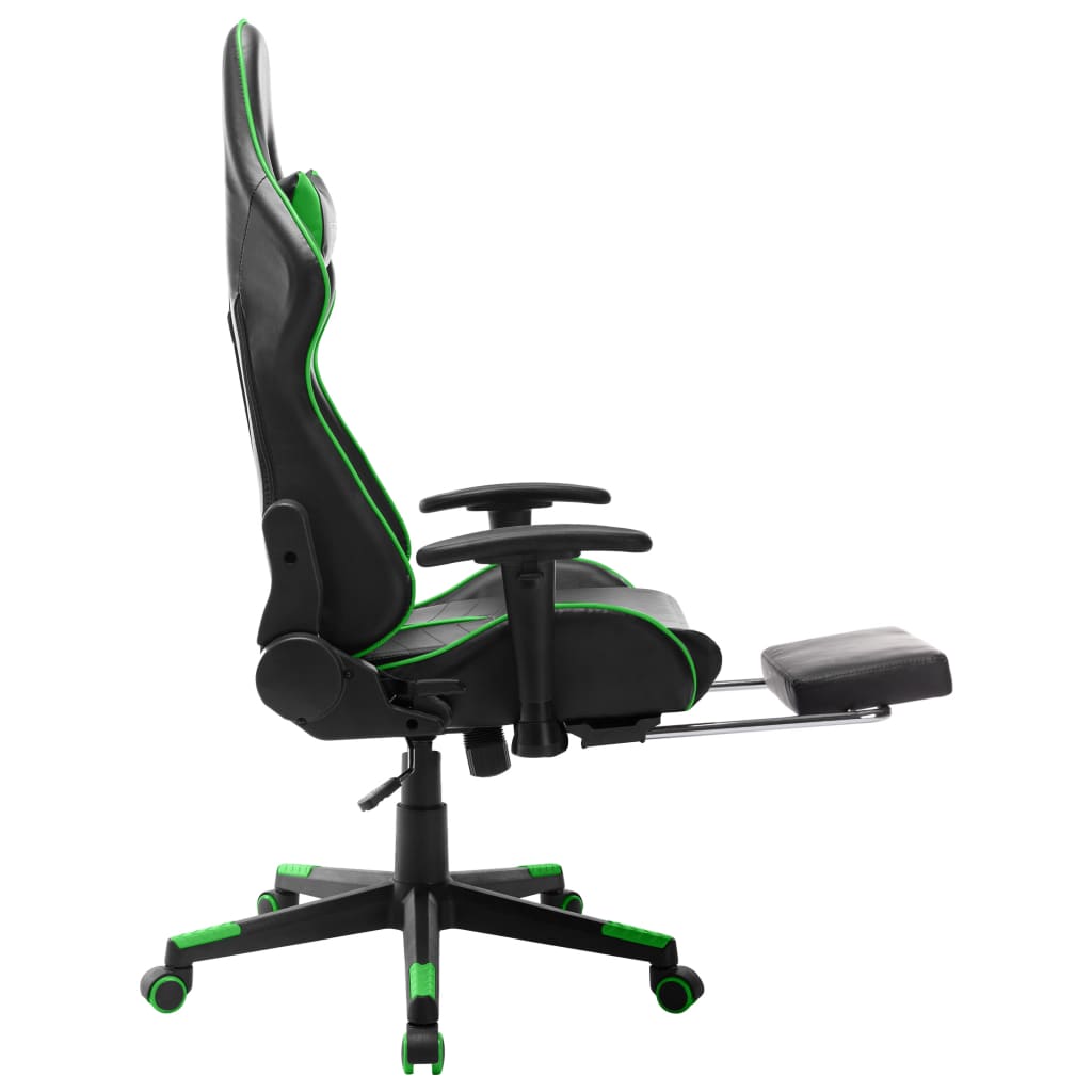 Gaming chair with footrest Black and green Faux leather