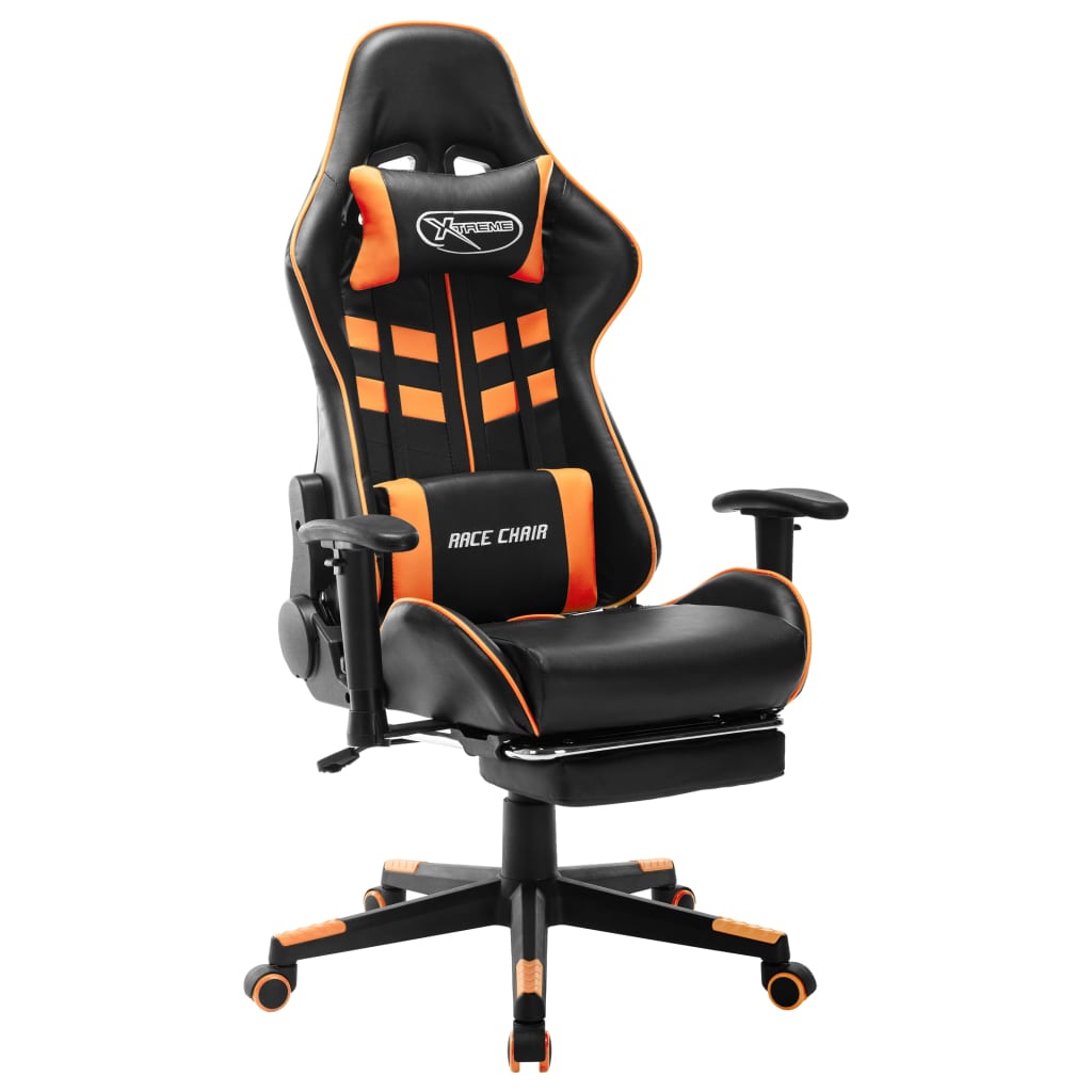 Gaming Chair with Footrest Black and Orange Artificial Leather