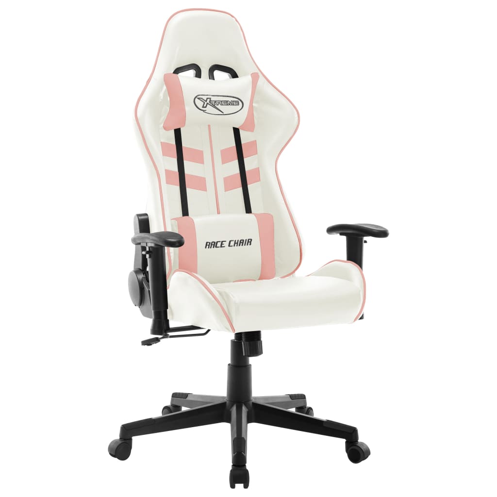White and Pink Gaming Chair Artificial leather
