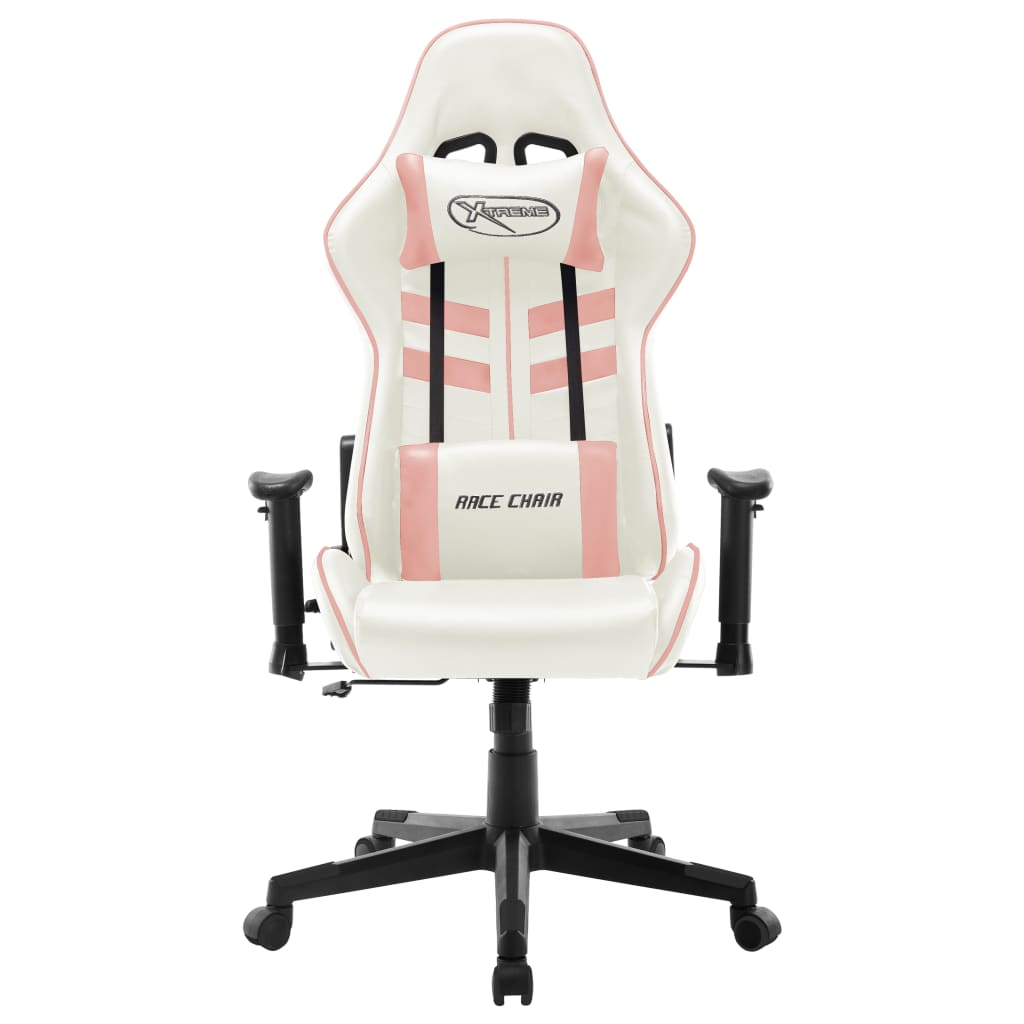 White and Pink Gaming Chair Artificial leather