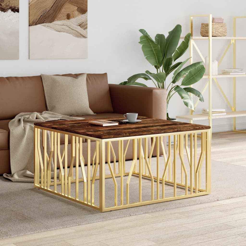 Table Basse Argenté Acier Inoxydable Et Massif D'acacia