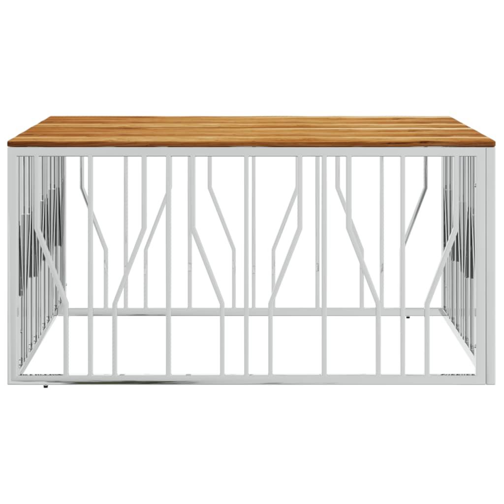 Table Basse Argenté Acier Inoxydable Et Massif D'acacia