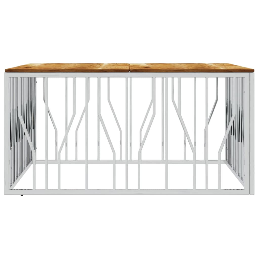 Table Basse Argenté Acier Inoxydable Et Massif D'acacia