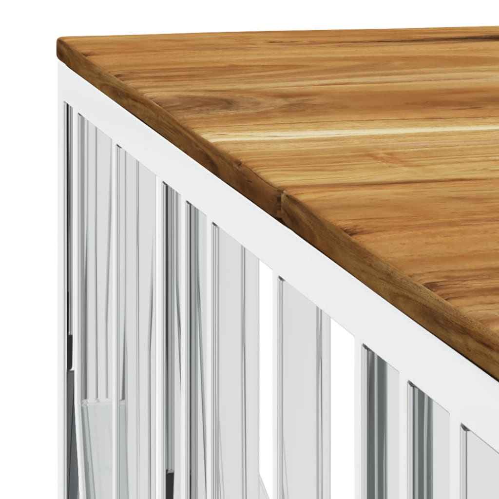 Table Basse Argenté Acier Inoxydable Et Massif D'acacia