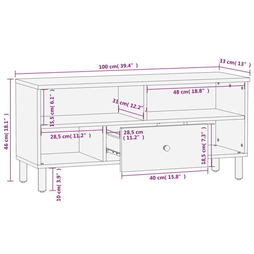 Meuble Tv 100X33X46 Cm Bois Massif De Manguier