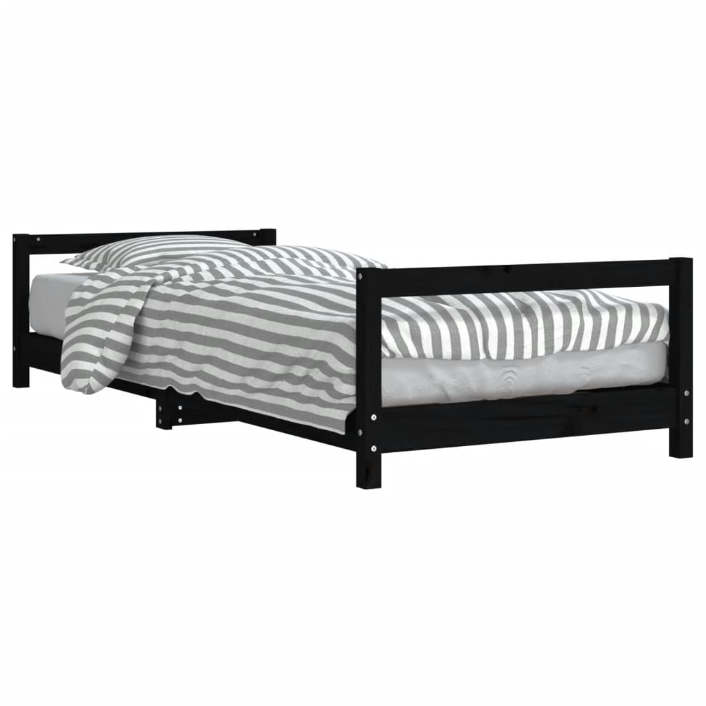 Cadre de lit pour enfants noir 90x190 cm bois de pin massif