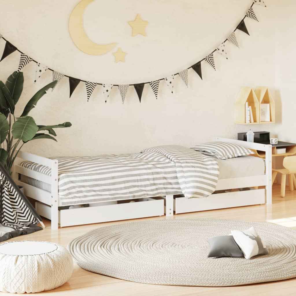 Cadre De Lit Pour Enfant Tiroirs 80X160Cm Bois Pin Massif