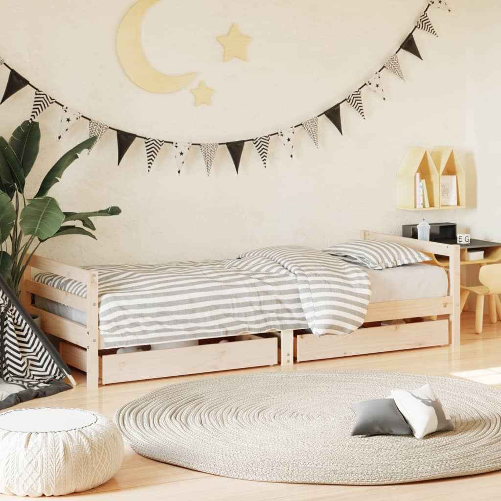Cadre De Lit Pour Enfant Tiroirs 80X160Cm Bois Pin Massif