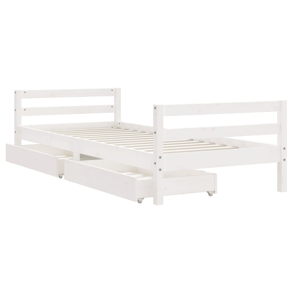 Cadre de lit enfant tiroirs blanc 90x200 cm bois de pin massif