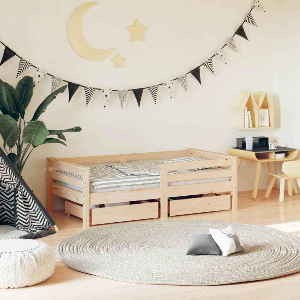 Cadre De Lit Pour Enfant Tiroirs 80X160Cm Bois Pin Massif