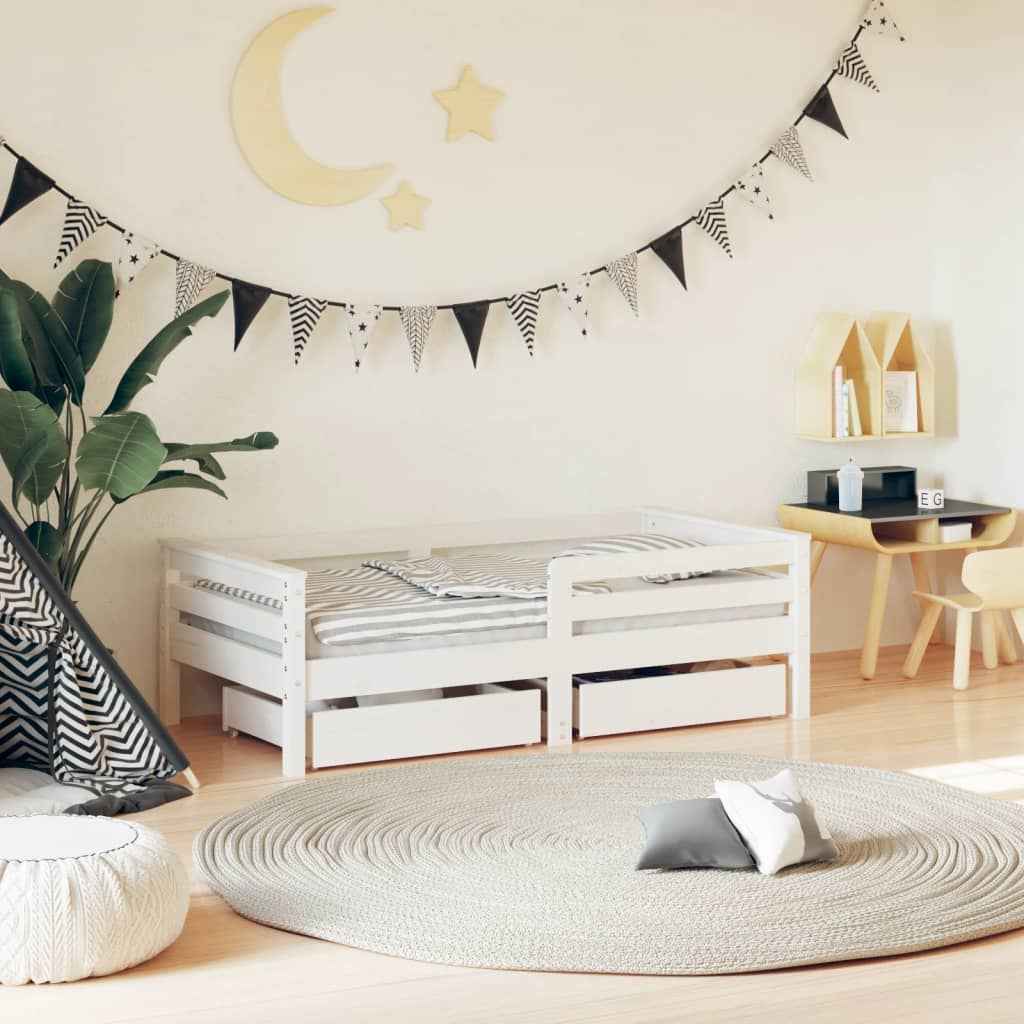 Cadre De Lit Pour Enfant Tiroirs 80X160Cm Bois Pin Massif