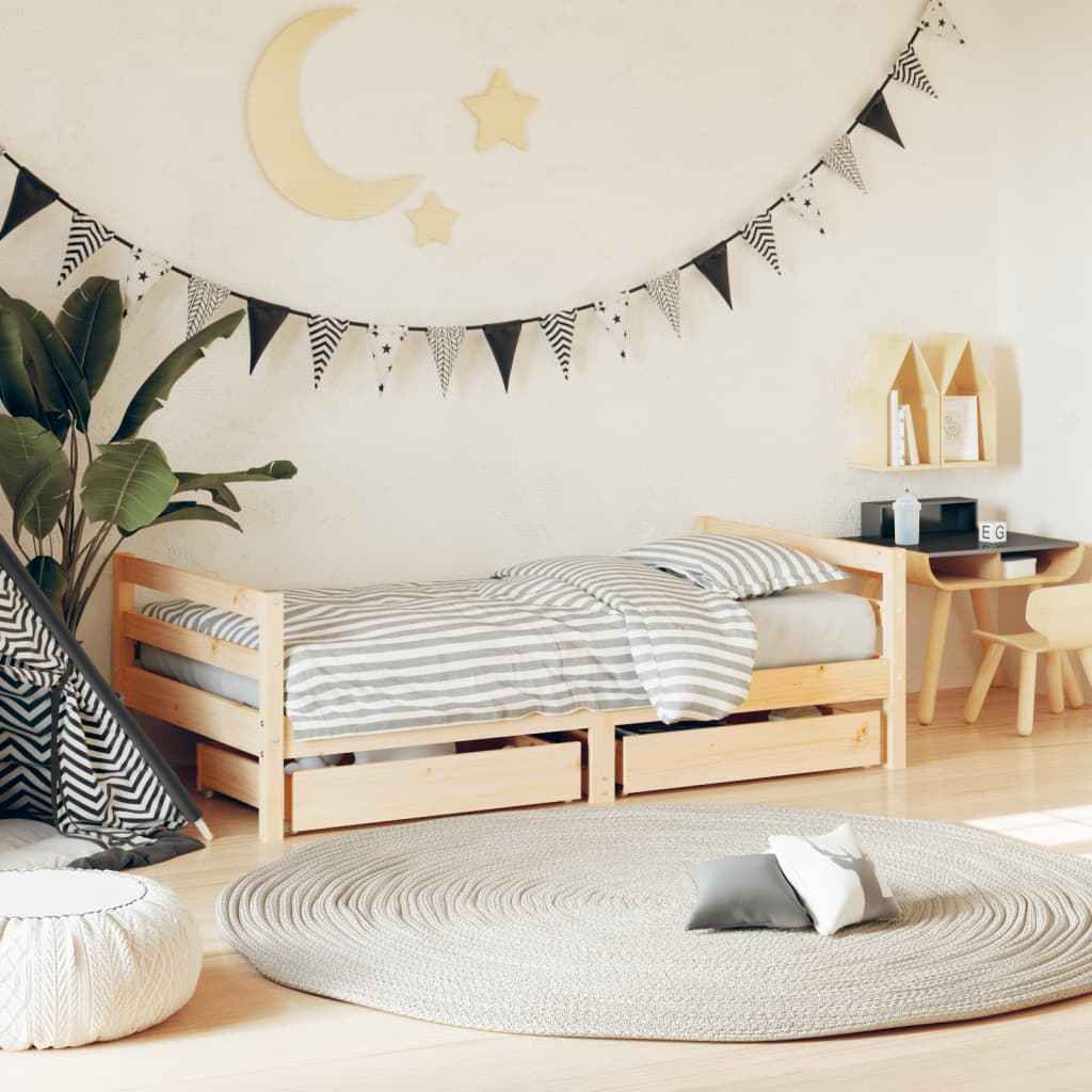 Cadre De Lit Pour Enfant Tiroirs 80X160Cm Bois Pin Massif