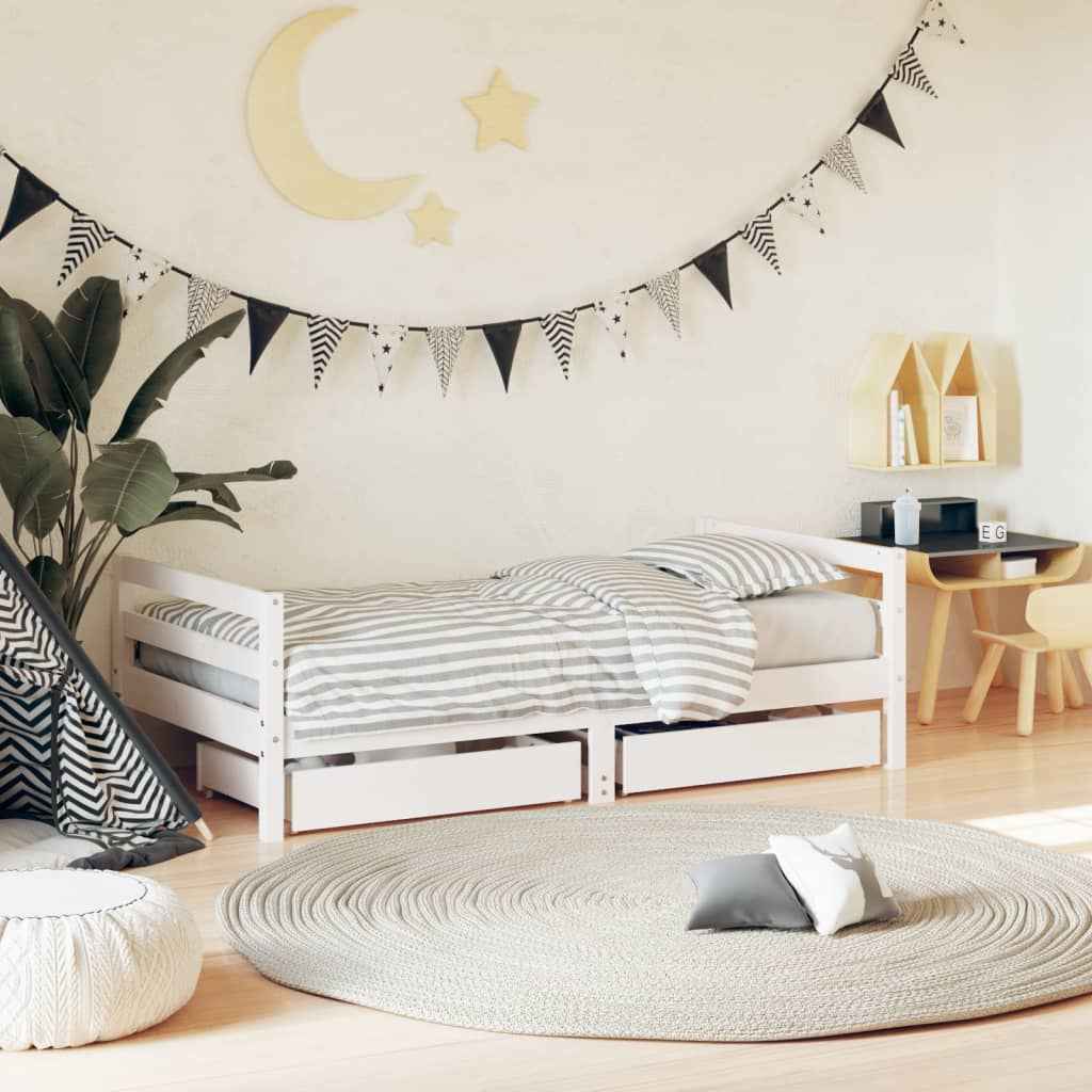 Cadre De Lit Pour Enfant Tiroirs 80X160Cm Bois Pin Massif