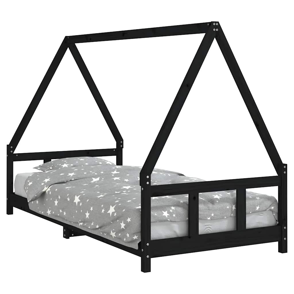 Cadre de lit pour enfants noir 90x200 cm bois de pin massif