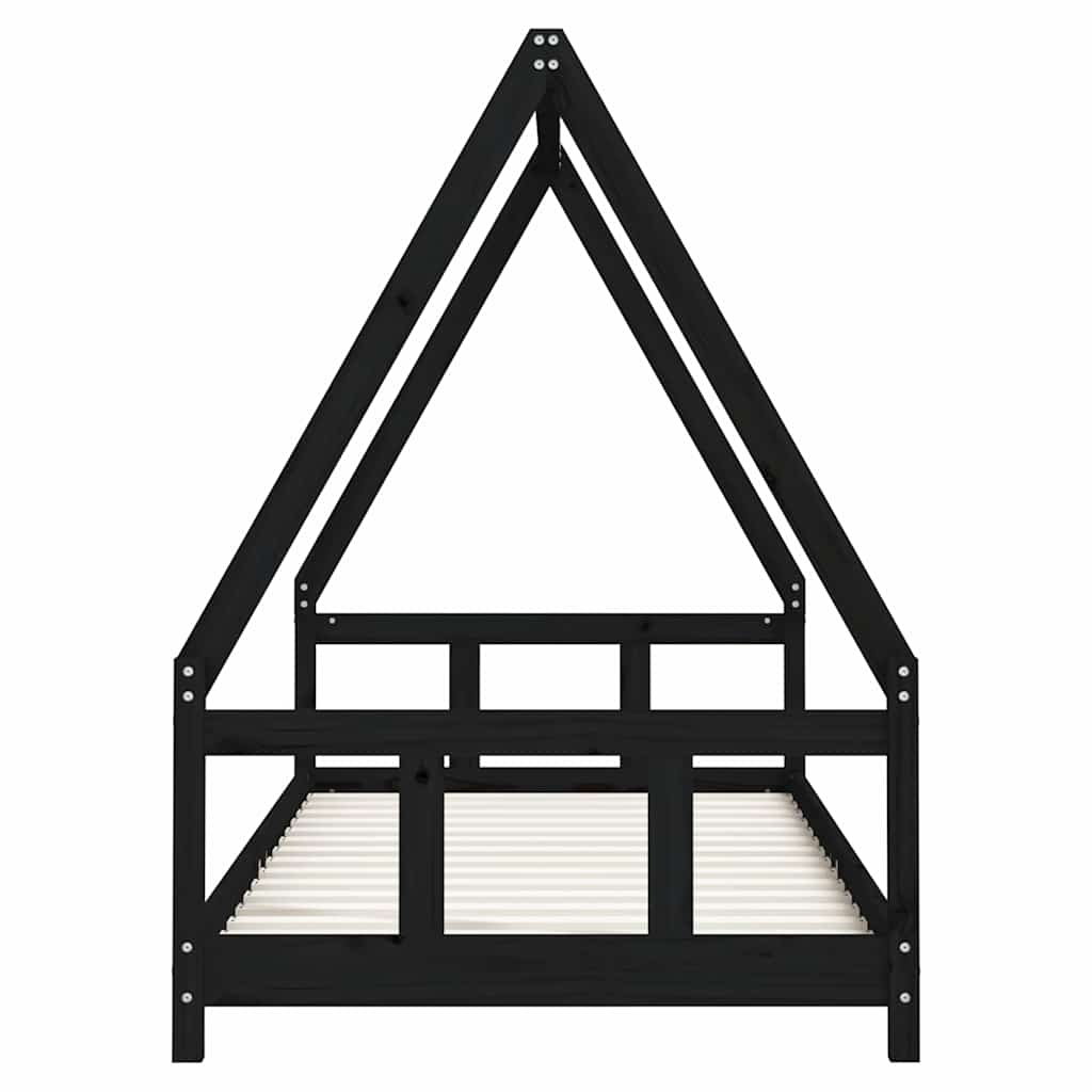 Cadre de lit pour enfants noir 90x200 cm bois de pin massif