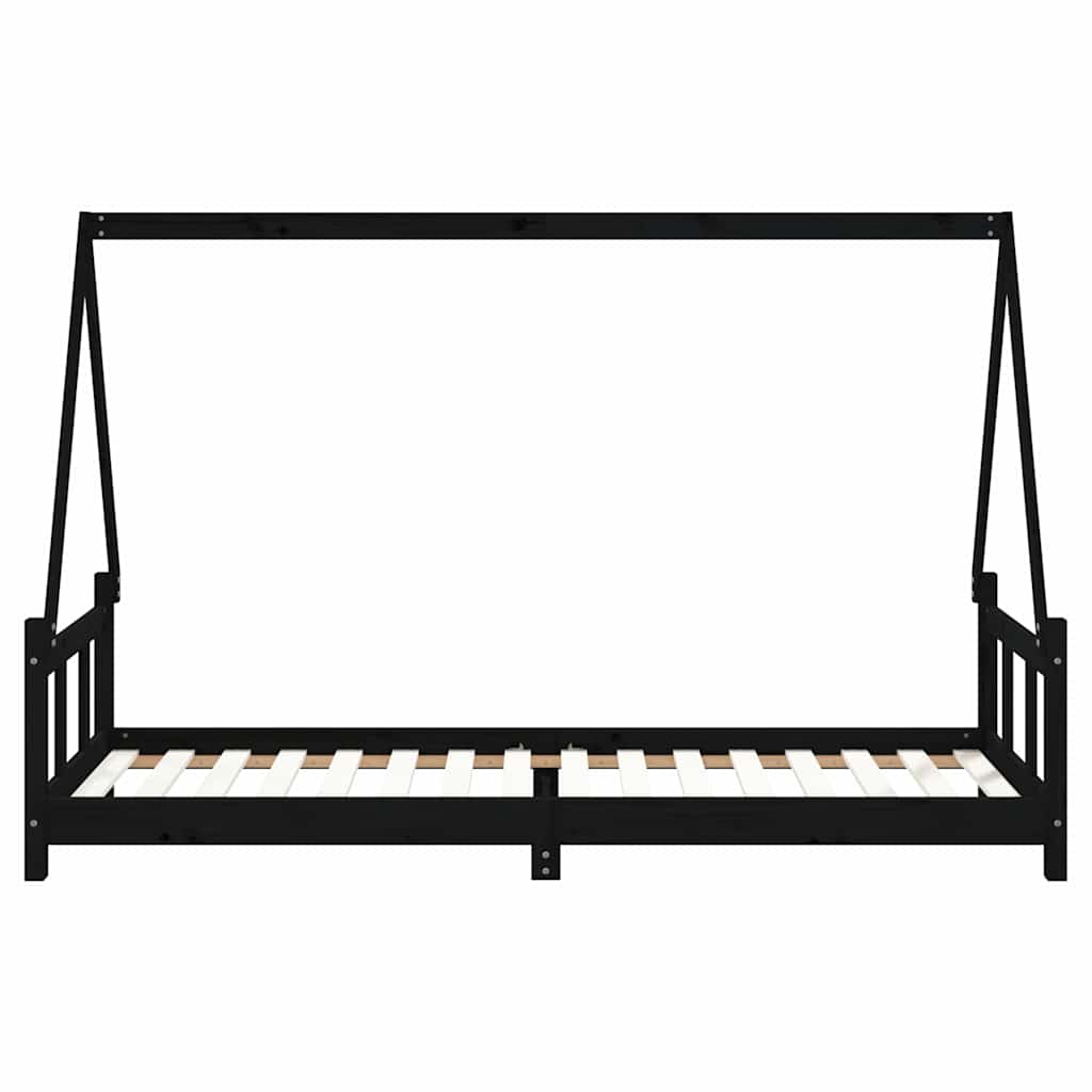 Cadre de lit pour enfants noir 90x200 cm bois de pin massif