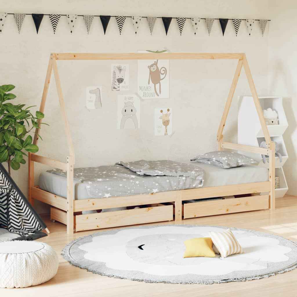 Cadre De Lit Pour Enfant Et Tiroirs 80X160Cm Bois De Pin Massif