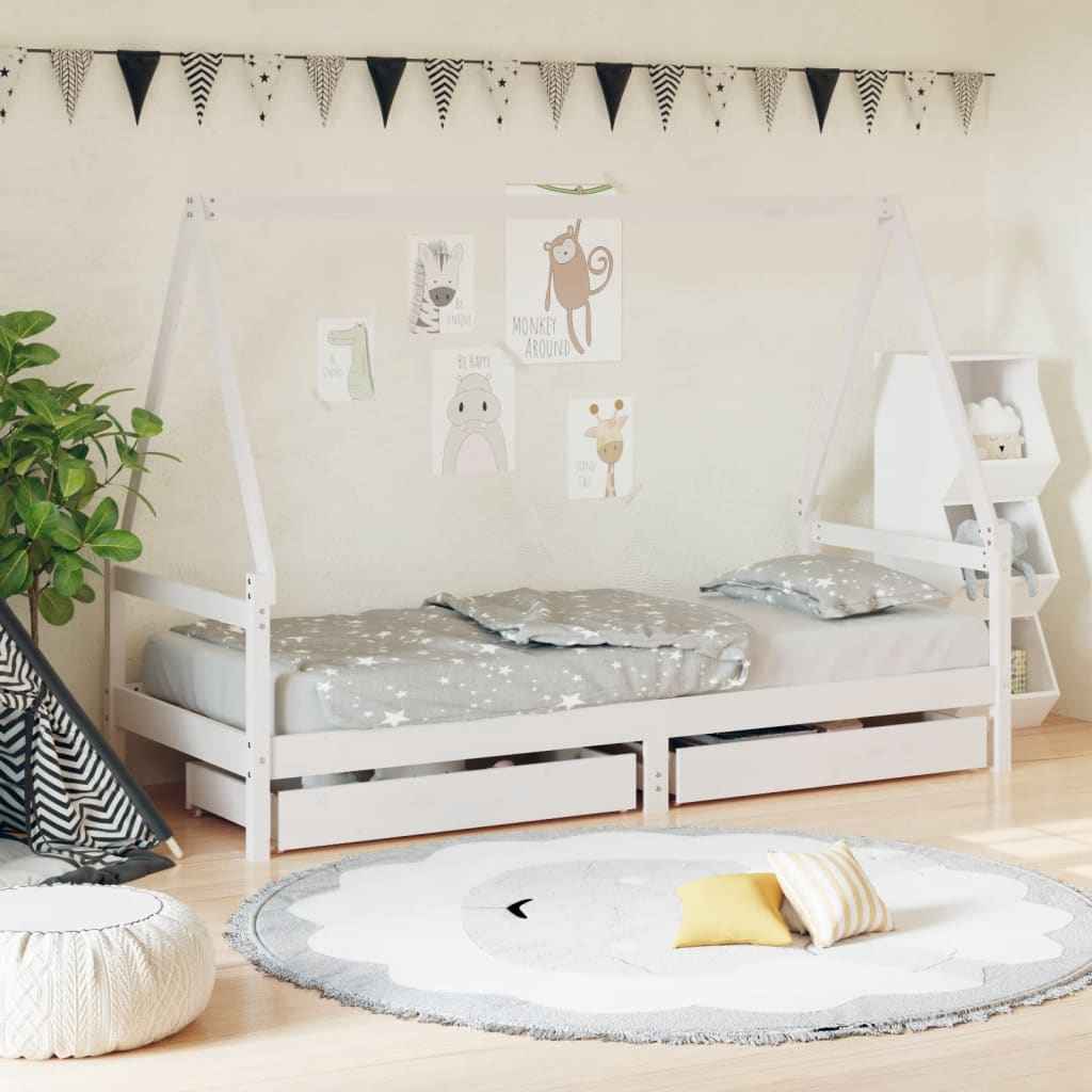 Cadre De Lit Pour Enfant Et Tiroirs 80X160Cm Bois De Pin Massif