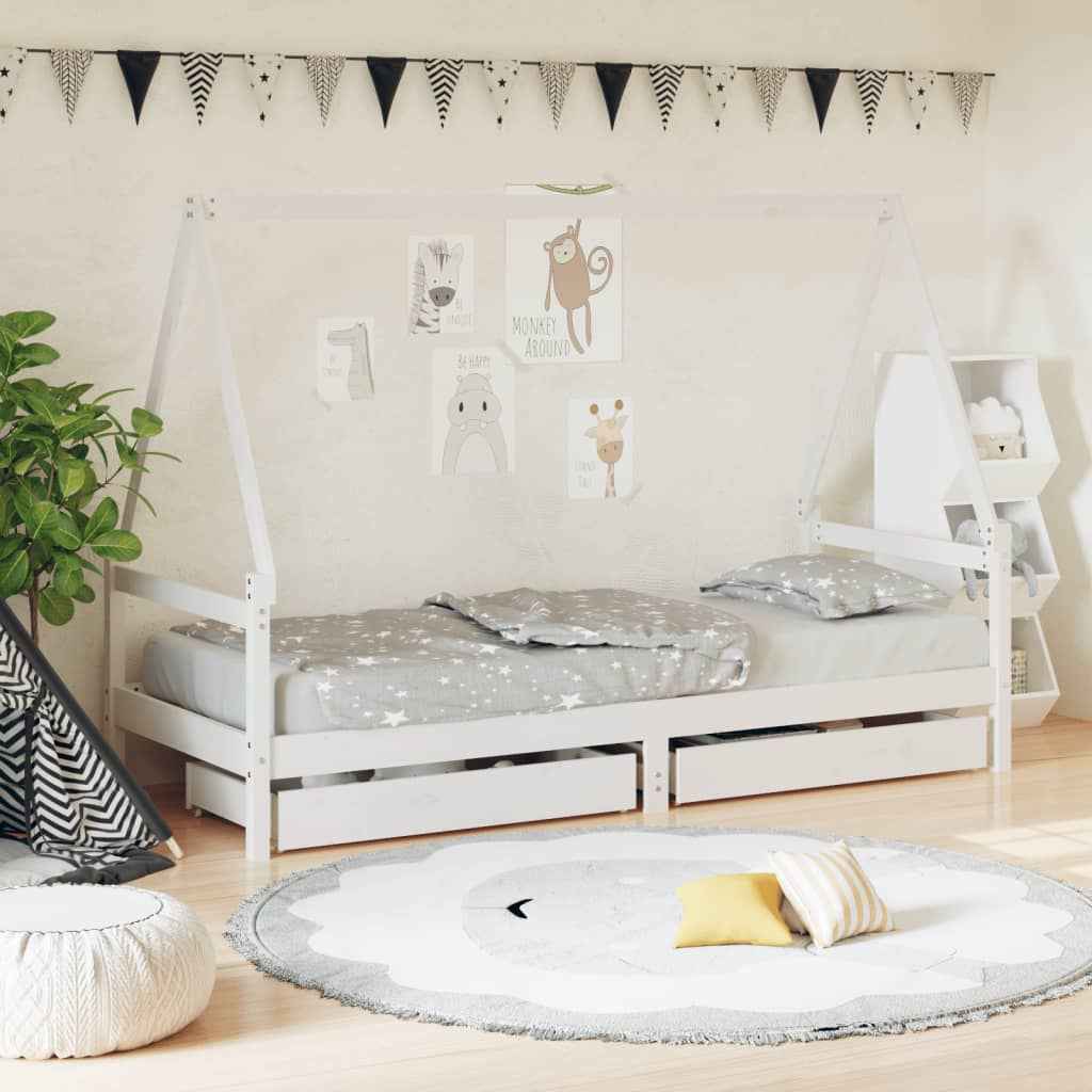Cadre De Lit Pour Enfant Et Tiroirs 80X160Cm Bois De Pin Massif