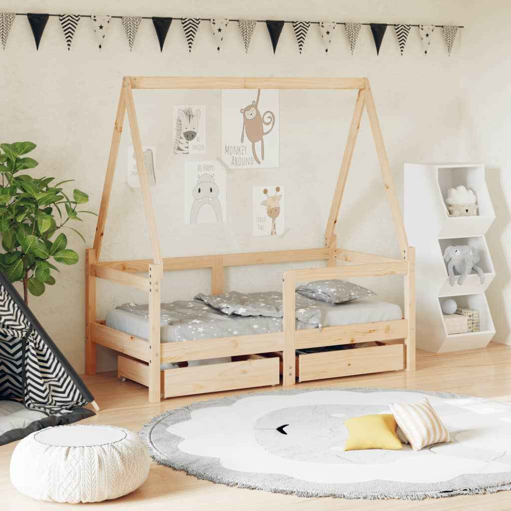 Cadre De Lit Pour Enfant Et Tiroirs 80X160Cm Bois De Pin Massif