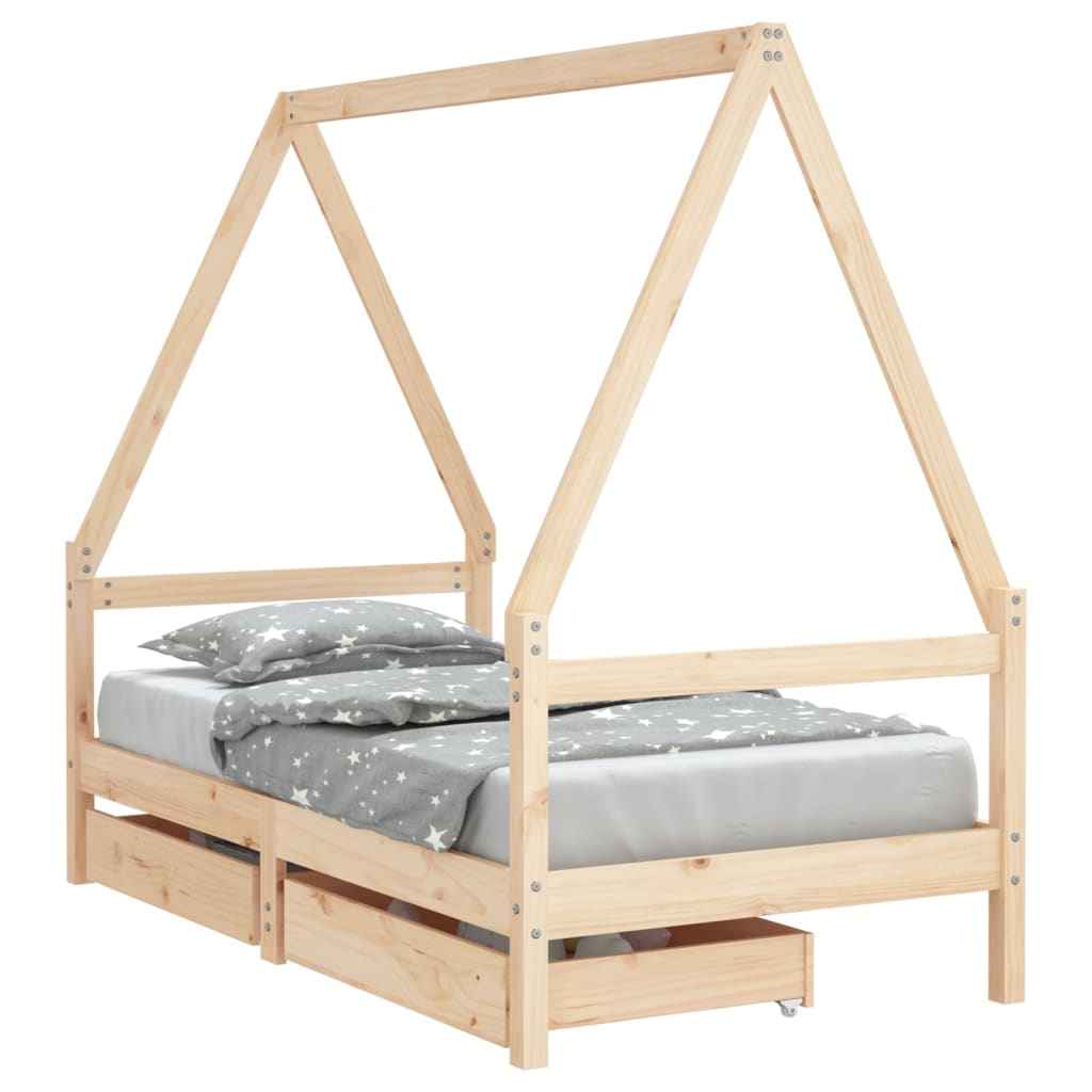 Cadre De Lit Pour Enfant Et Tiroirs 80X160Cm Bois De Pin Massif