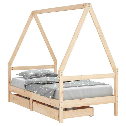 Cadre De Lit Pour Enfant Et Tiroirs 80X160Cm Bois De Pin Massif