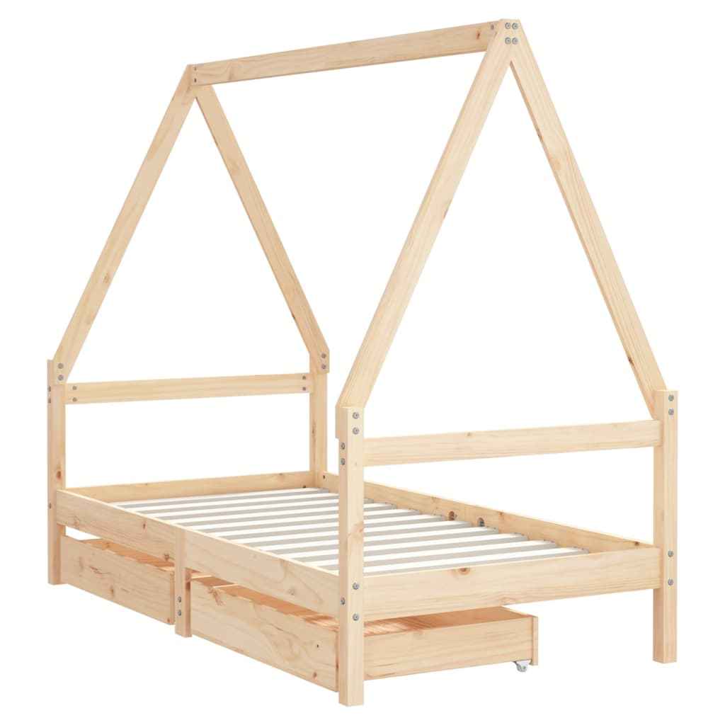 Cadre De Lit Pour Enfant Et Tiroirs 80X160Cm Bois De Pin Massif