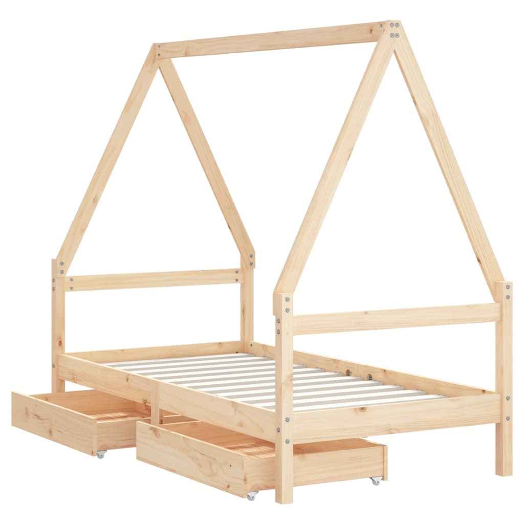 Cadre De Lit Pour Enfant Et Tiroirs 80X160Cm Bois De Pin Massif