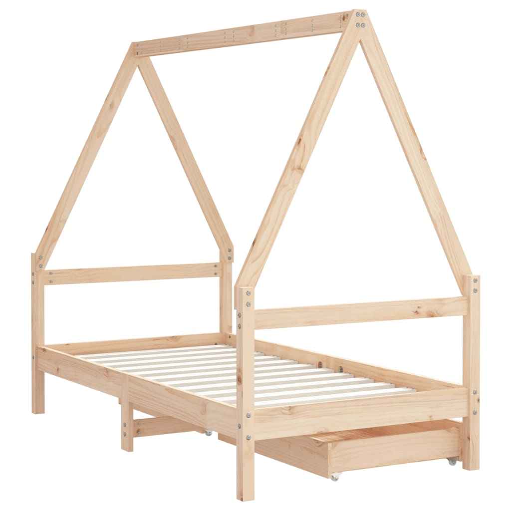 Cadre De Lit Pour Enfant Et Tiroirs 80X160Cm Bois De Pin Massif