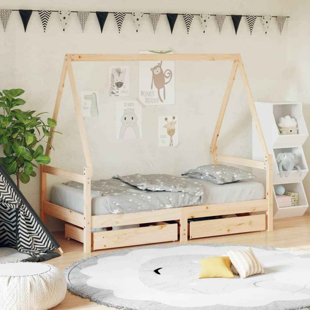 Cadre De Lit Pour Enfant Et Tiroirs 80X160Cm Bois De Pin Massif