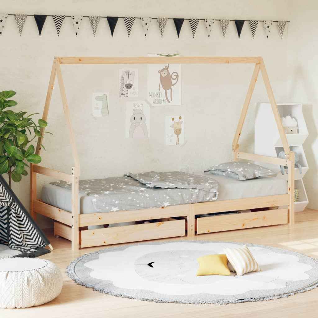 Cadre De Lit Pour Enfant Et Tiroirs 80X160Cm Bois De Pin Massif