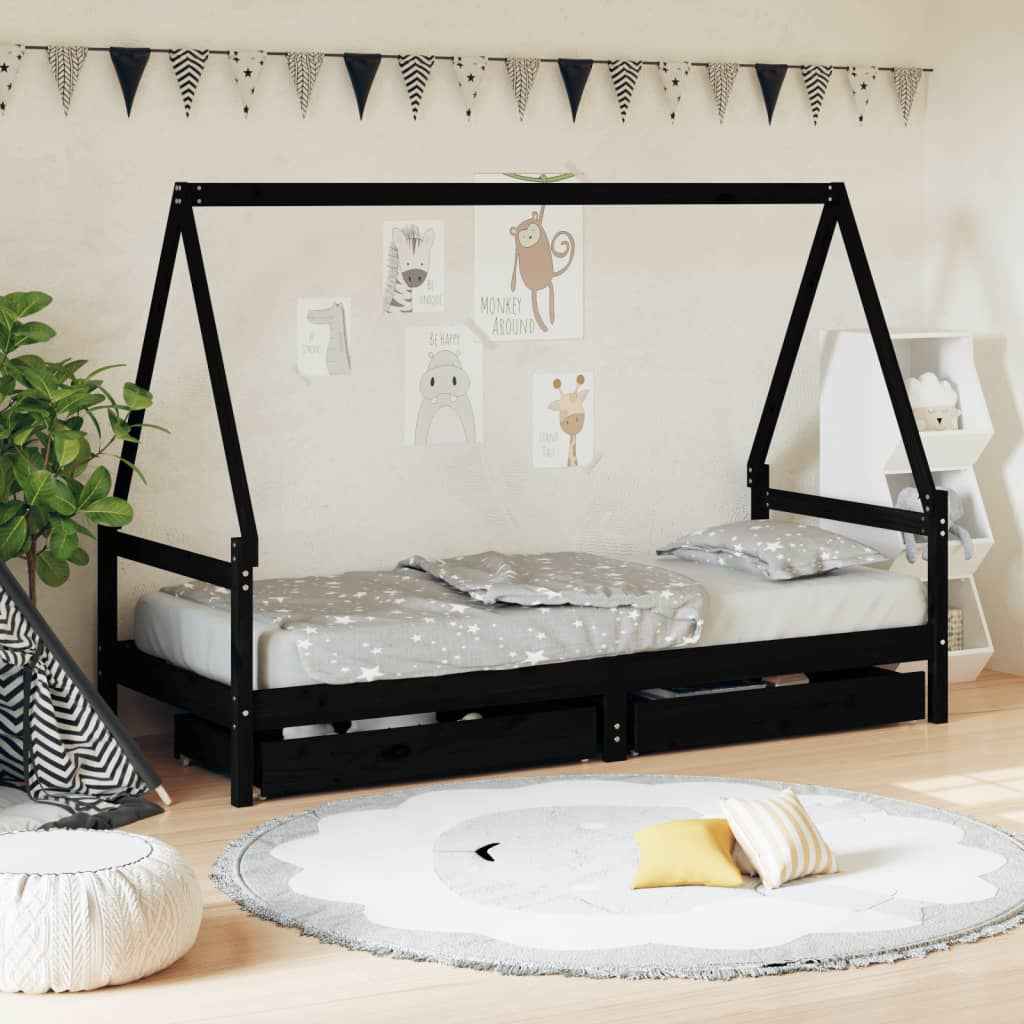 Cadre De Lit Pour Enfant Et Tiroirs 80X160Cm Bois De Pin Massif